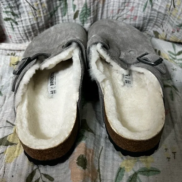 Birkenstock Boston Gray Suede Shearling Clogs Women’s Size EU 40 US 9/9.5 - Picture 3 of 6